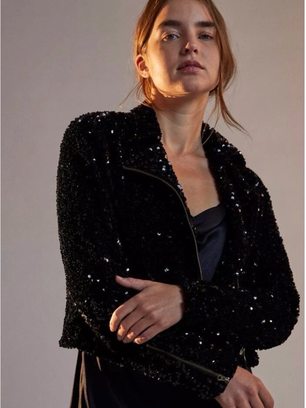 Maeve Anthropologie Black Sequin Moto Jacket 1X | STATEMENT